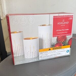 Ashland LED Glass Wax Candles - White and Gold